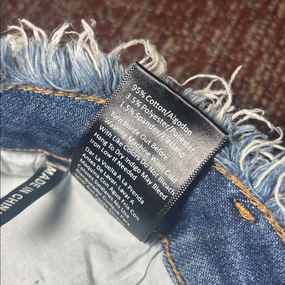 Risen denim crop frayed distressed medium wash high rise jeans women’s 29 size 9 - Picture 9 of 13